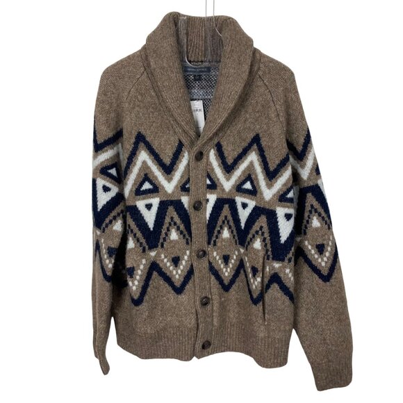 Banana Republic Mens Fair Isle Shawl Cardigan Large Brown Wool Blend Classic NWT - Picture 7 of 7